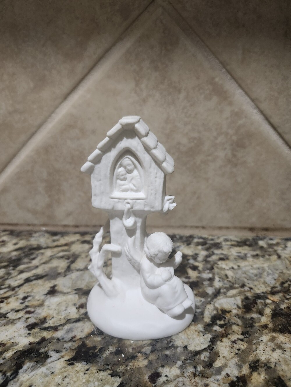Hummel White Ceramic Birdhouse Angel Figurine with Shrine
